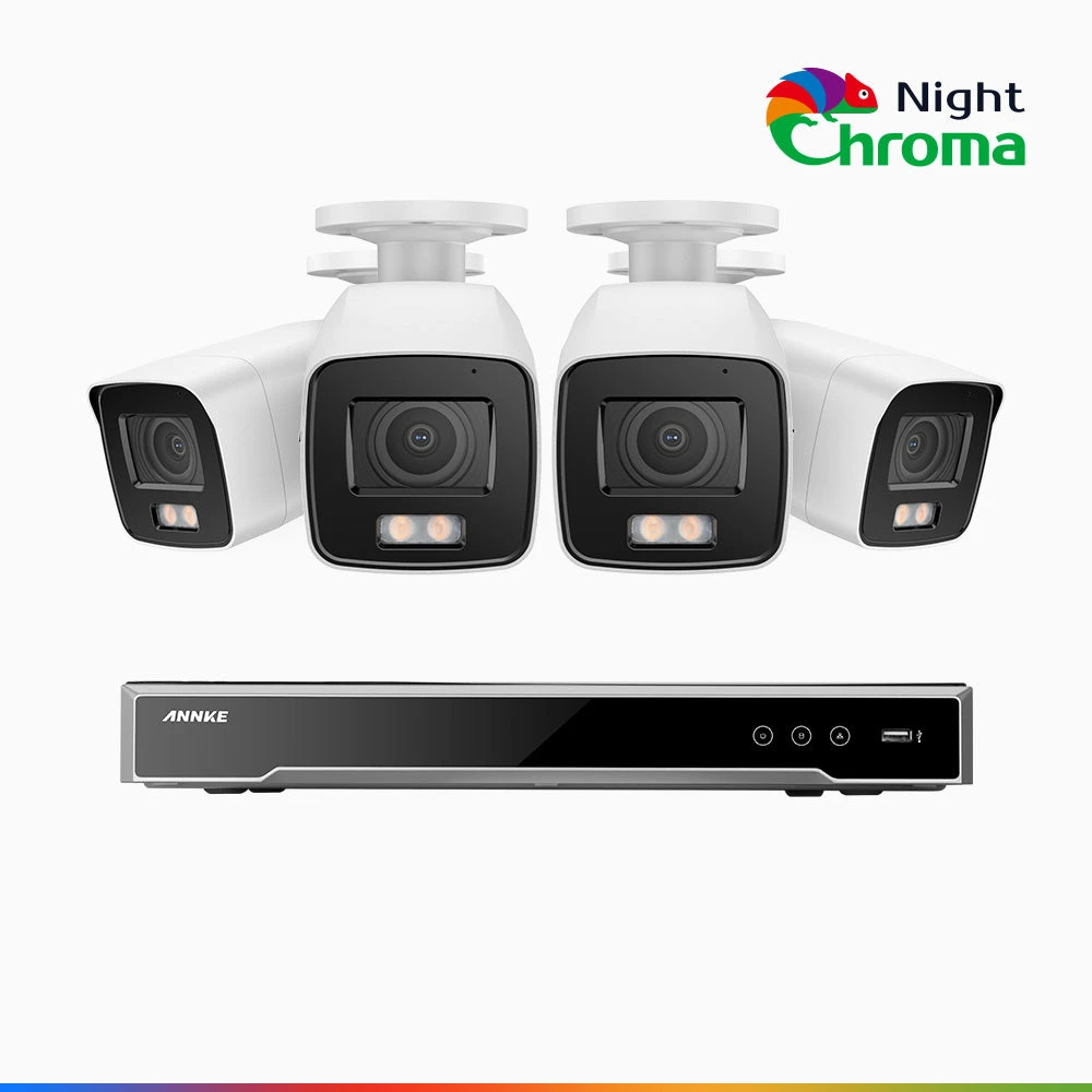 NightChromaTM NCK800 – 4K 8 Channel 4 Cameras PoE Security System, f/1.0 Super Aperture, Colour Night Vision, 2CH 4K Decoding Capability, Human & Vehicle Detection, Intelligent Behavior Analysis, Bui…