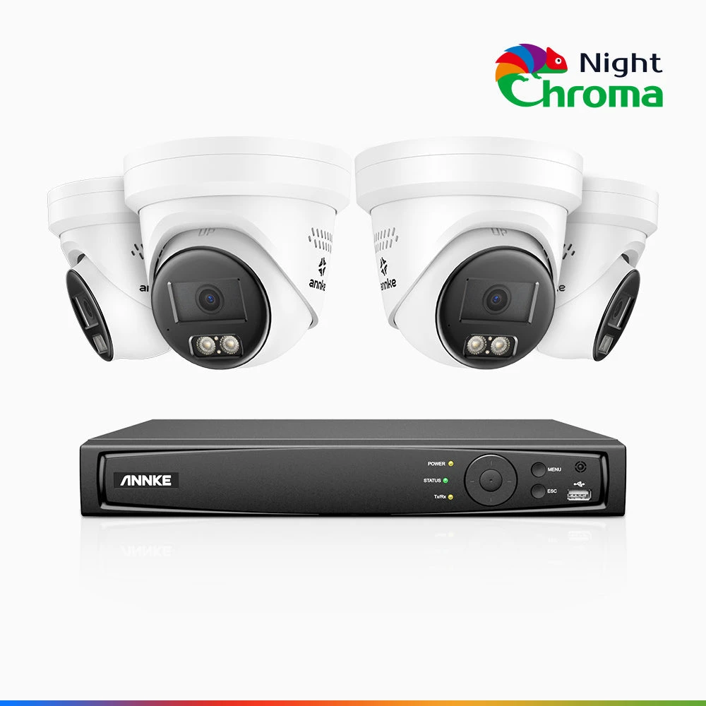 NightChromaTM NBRK800 - 4K 8 Channel 4 Cameras Outdoor PoE Security System, Red Blue Flashing Lights & Siren, 3840*2160@25 fps, Acme Color & IR Night Vision, Human & Vehicle Detection, Two-Way Audio,…