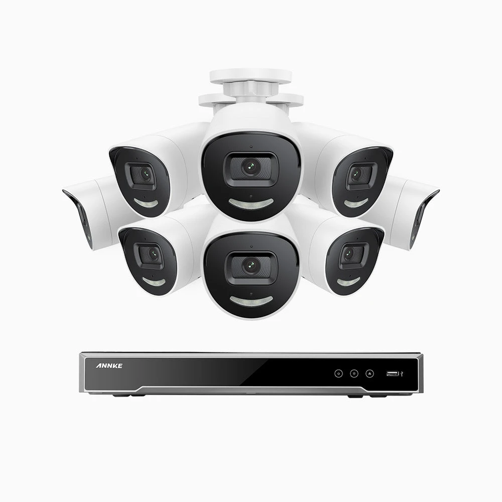 H800X - 4K 8 Channel 8 Cameras PoE Security System, 1/1.8'' BSI Sensor, f/1.6 Aperture (0.003 Lux), Siren & Strobe Alarm, 2CH 4K Decoding Capability, Human & Vehicle Detection, Perimeter Protection,…