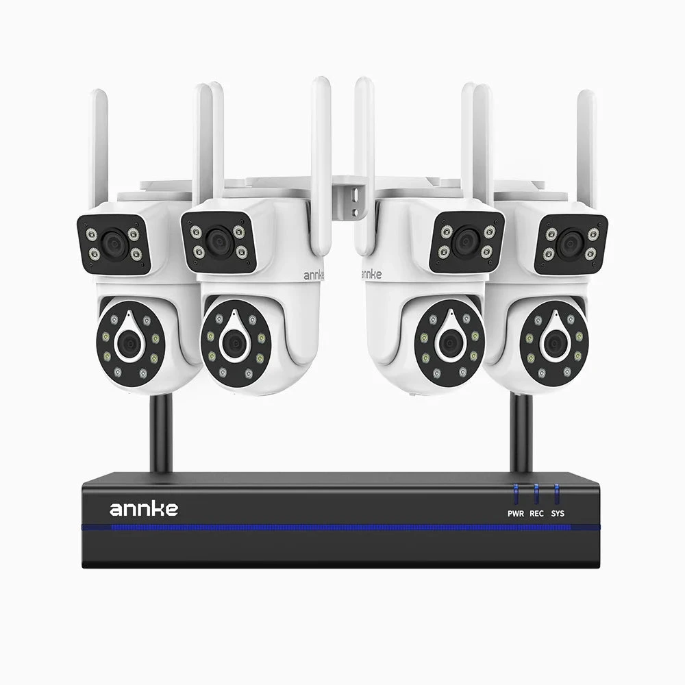 WCDS400 - 4MP 8 Channel 4 Dual-Lens WiFi Cameras Outdoor Wireless NVR Security System, 2.4G/5G Dual-Band WiFi, 350° Pan & 90° Tilt, Dual-Light Night Vision, Motion Detection, Two-Way Audio, Works wit…