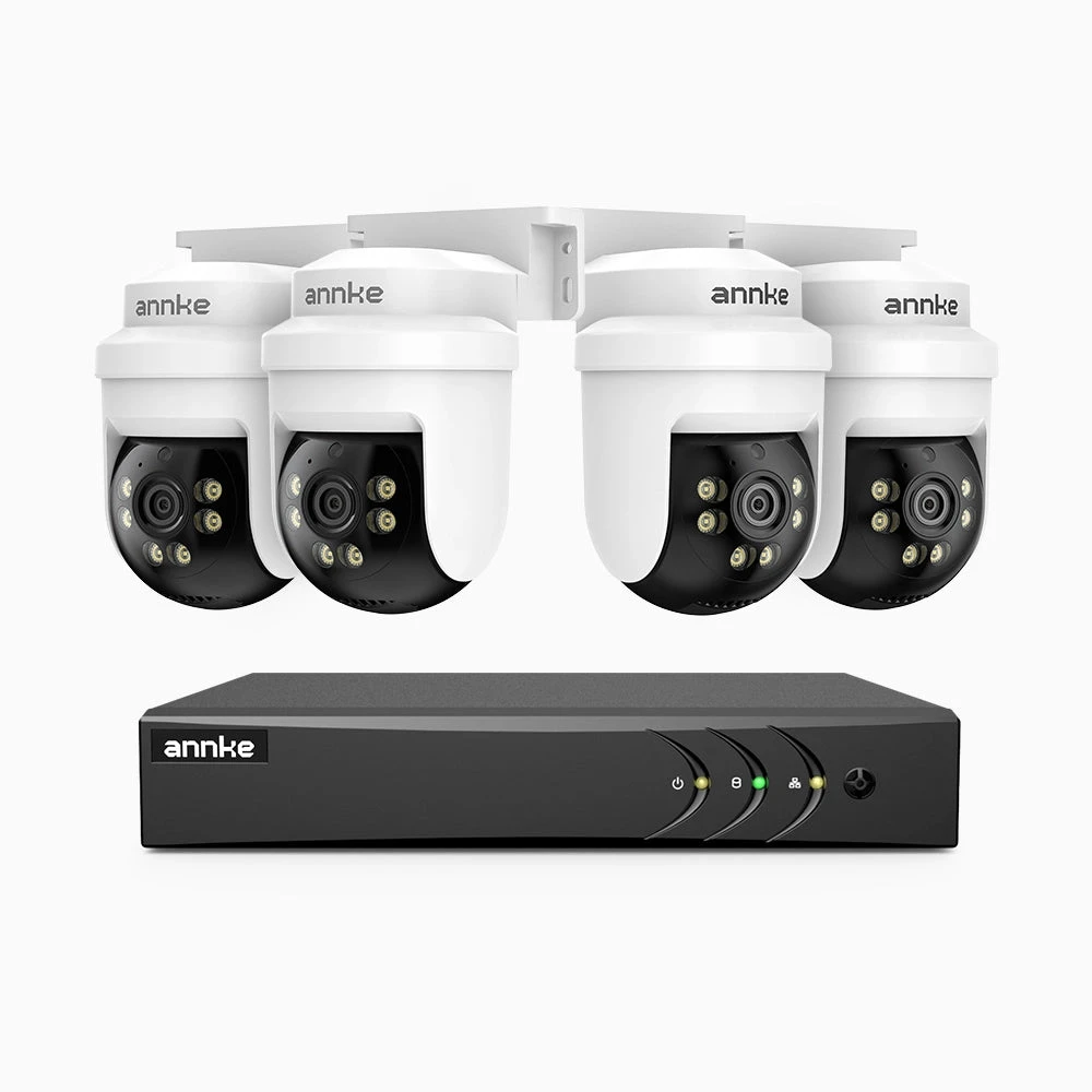 APTK500 - 5MP 8 Channel 4 Cameras Outdoor Wired Security CCTV System, 350° Pan & 90° Tilt, 100 ft IR Night Vision, IP65 Weatherproof