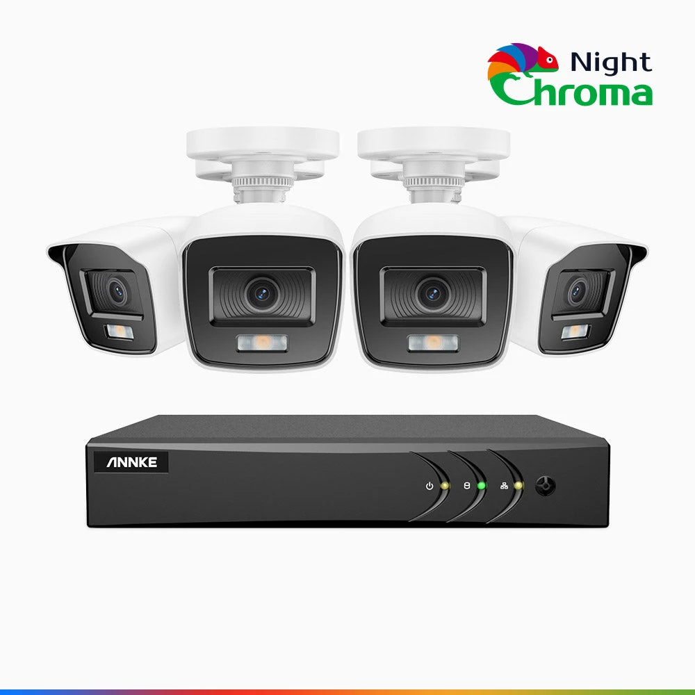 NightChromaTM NAK200 - 1080P 8 Channel 4 Cameras Wired CCTV System, Acme Colour Night Vision, f/1.0 Super Aperture, 0.001 Lux, 121° FoV, Active Alignment