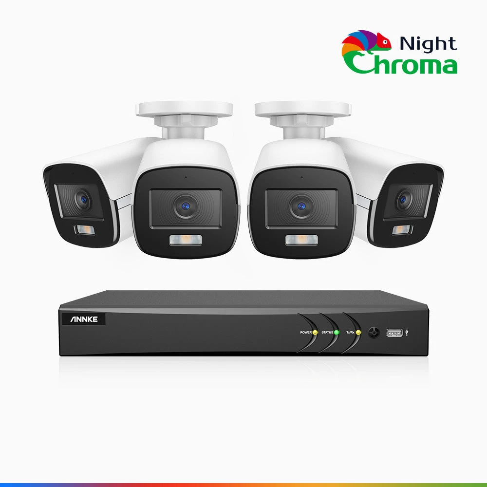 NightChromaTM NAK500 - Updated Version, 3K 8 Channel 4 Cameras TVI Security System, Acme Colour Night Vision, 2960 × 1665 Resolution, f/1.0 Aperture (0.001 Lux), Built-in Microphone, IP67