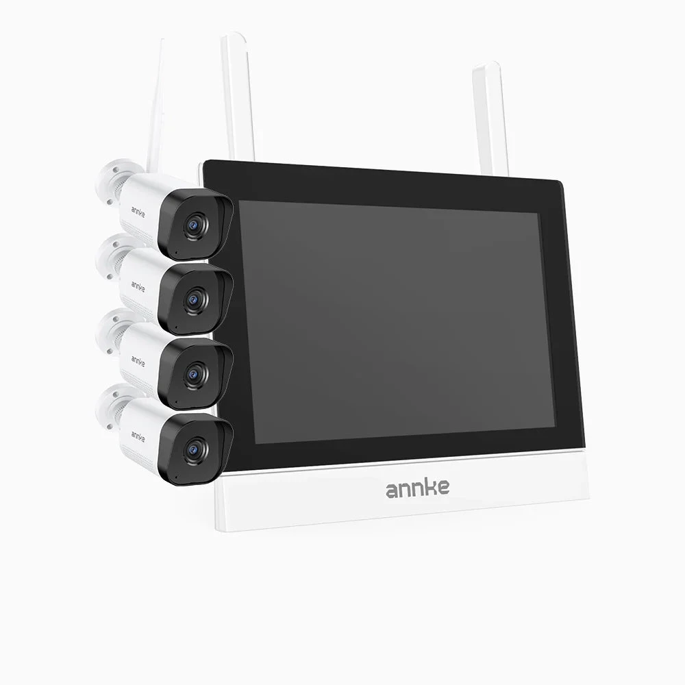 WTL500 - 5MP 4 Channel 4 Cameras Wireless NVR CCTV System with 7″ Monitor, EXIR Night Vision, Two-Way Audio, Built-in Microphone, Works with Alexa, IP66