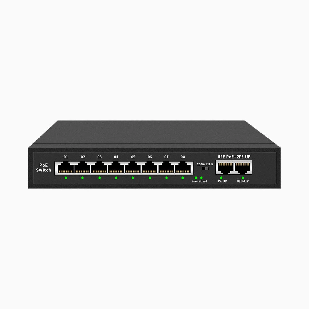 8-Port Fast Ethernet PoE Switch with Metal Casing, Desktop or Wall Mount