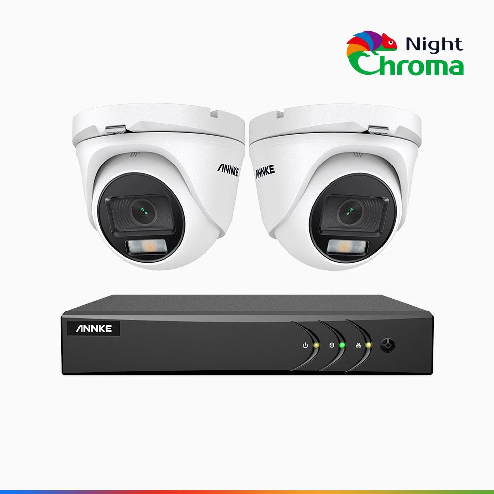 NightChromaTM NAK200 - 1080P 8 Channel 2 Cameras Wired CCTV System, Acme Colour Night Vision, f/1.0 Super Aperture, 0.001 Lux, 121° FoV, Active Alignment
