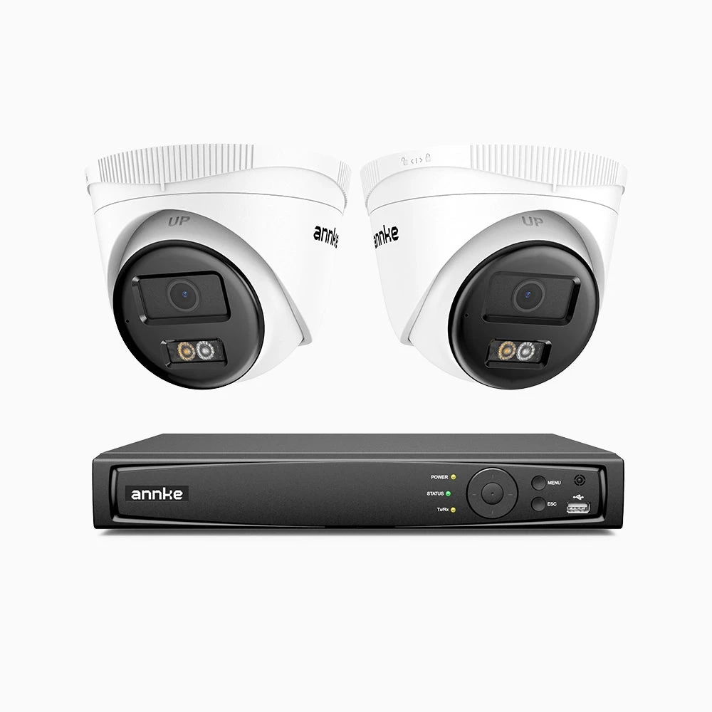 H500 - 3K Super HD 4 Channel 2 Cameras PoE Security System, Color & IR Night Vision, 3072 × 1728 @ 20fps, Smart Human & Vehicle Detection, Built-in Microphone, IP67