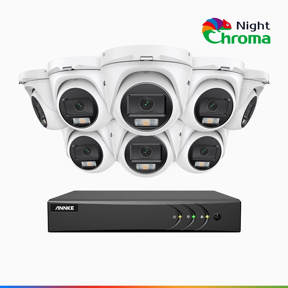 NightChromaTM NAK200 - 1080P 8 Channel 8 Cameras Wired CCTV System, Acme Colour Night Vision, f/1.0 Super Aperture, 0.001 Lux, 121° FoV, Active Alignment