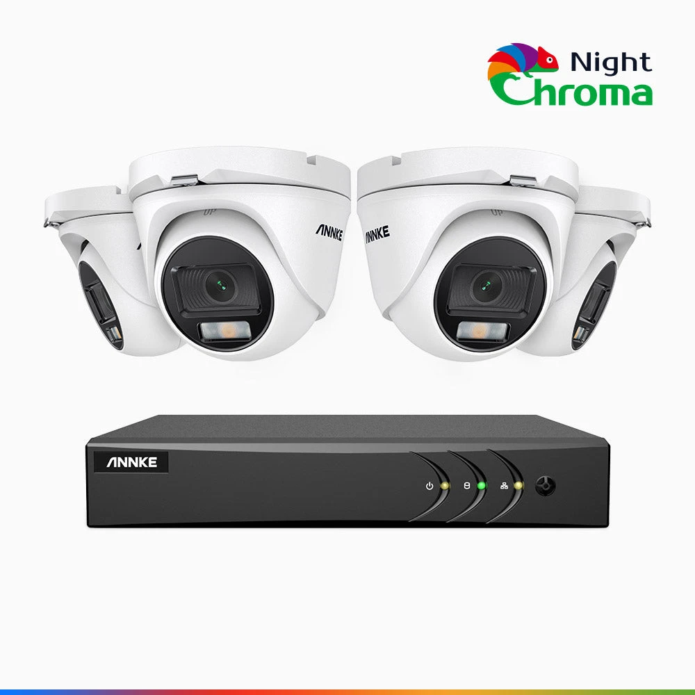 NightChromaTM NAK200 - 1080P 4 Channel 4 Cameras Wired CCTV System, Acme Colour Night Vision, f/1.0 Super Aperture, 0.001 Lux, 121° FoV, Active Alignment