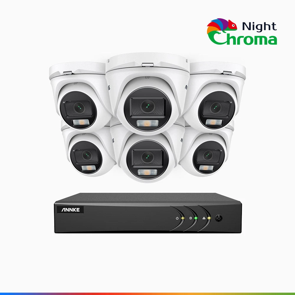 NightChromaTM NAK200 - 1080P 8 Channel 6 Cameras Wired CCTV System, Acme Colour Night Vision, f/1.0 Super Aperture, 0.001 Lux, 121° FoV, Active Alignment
