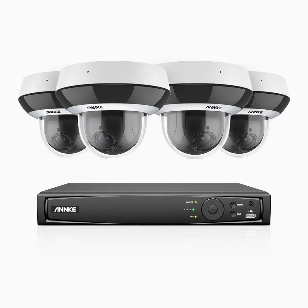 HZ504P - 8 Channel 4 Cameras PTZ PoE Security System, 3K Super HD, 4X Optical Zoom, 3072 × 1728 @ 30FPS, Color Night Vision, Human & Vehicle Detection, Two-Way Audio, IK10 Vandal-Proof