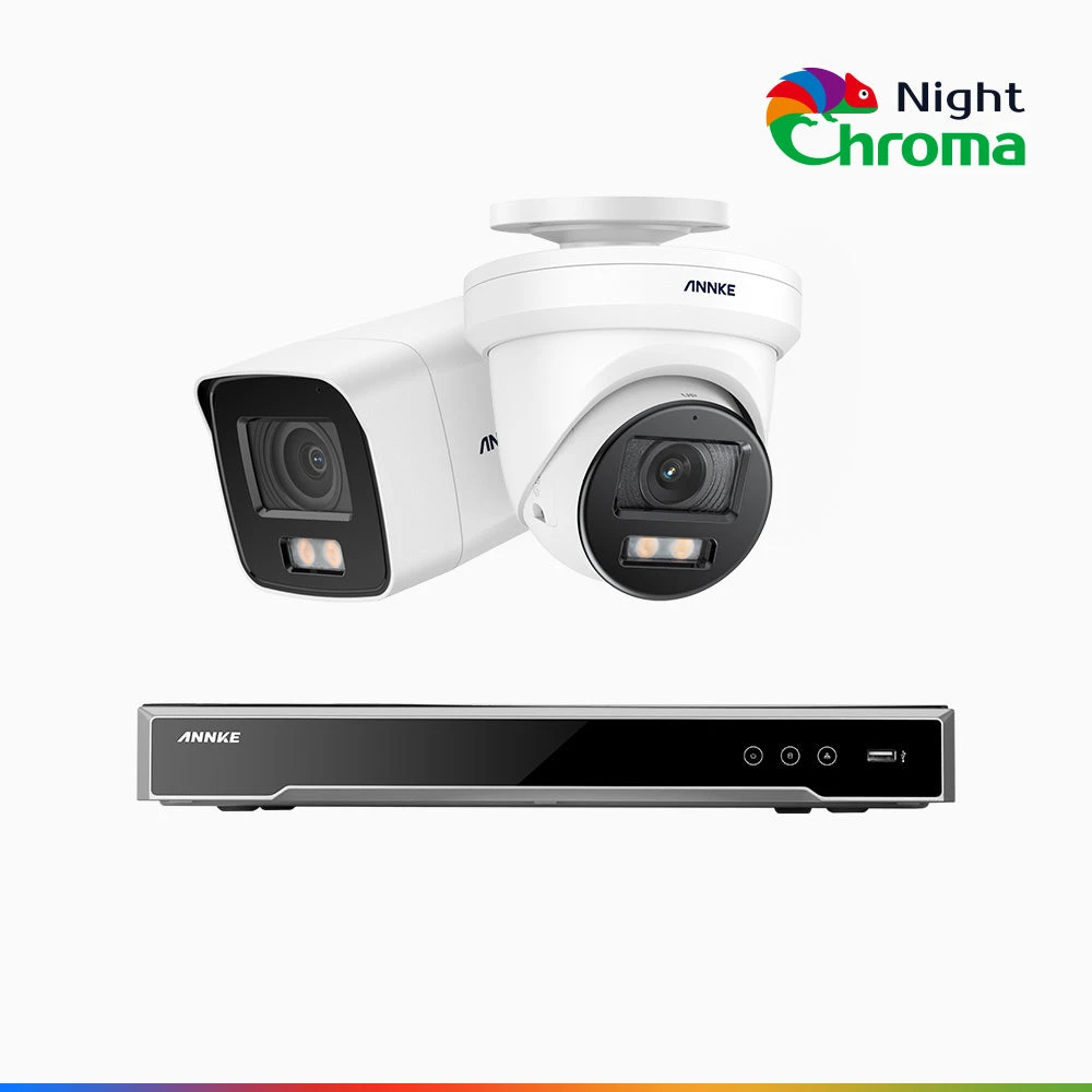 NightChromaTM NCK800 – 4K 8 Channel PoE Security System with 1 Bullet & 1 Turret Cameras, f/1.0 Super Aperture, Colour Night Vision, 2CH 4K Decoding Capability, Human & Vehicle Detection, Intelligent…