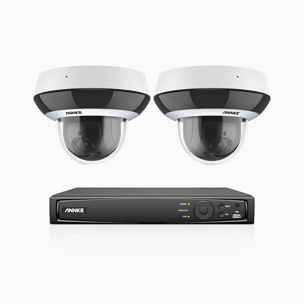 HZ504P - 8 Channel 2 Cameras PTZ PoE Security System, 3K Super HD, 4X Optical Zoom, 3072 × 1728 @ 30FPS, Color Night Vision, Human & Vehicle Detection, Two-Way Audio, IK10 Vandal-Proof
