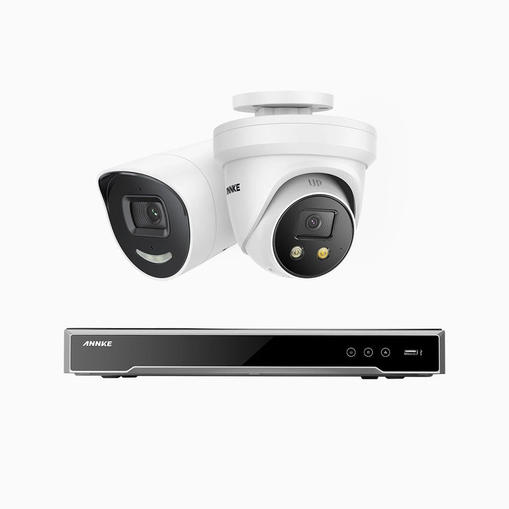 H800X - 4K 8 Channel PoE Security System with 1 Bullet & 1 Turret Cameras, 1/1.8'' BSI Sensor, f/1.6 Aperture (0.003 Lux), Siren & Strobe Alarm, 2CH 4K Decoding Capability, Human & Vehicle Detection,…