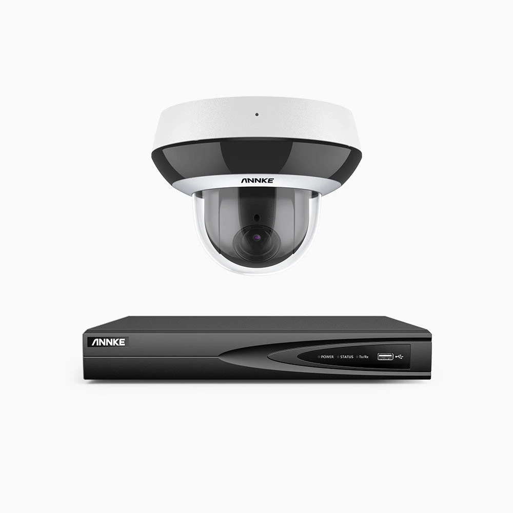 HZ504P - 4 Channel 1 Camera PTZ PoE Security System, 3K Super HD, 4X Optical Zoom, 3072 × 1728 @ 30FPS, Color Night Vision, Human & Vehicle Detection, Two-Way Audio, IK10 Vandal-Proof