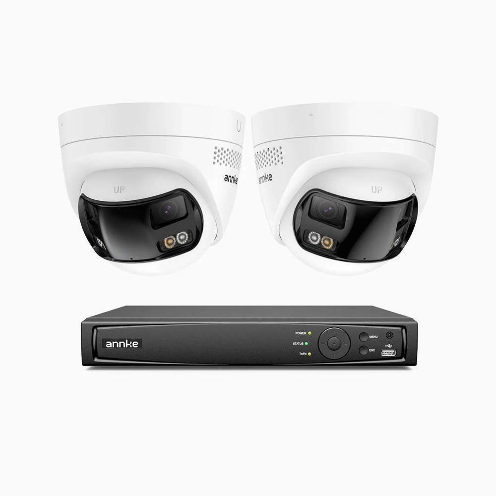 FDH600 - 8 Channel PoE Security System with 2 Dual Lens Cameras, 6MP Resolution, 180° Panoramic View, Smart Dual Light Night Vision, Two-Way Audio, Active Siren & Alarm, Human & Vehicle Detection, IP…