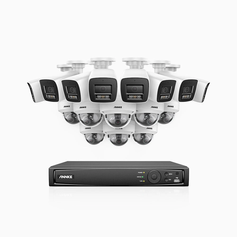 H800 - 4K 16 Channel PoE Security CCTV System with 8 Bullet & 8 Dome (IK10) Cameras, Vandal-Resistant, Human & Vehicle Detection, Colour & IR Night Vision, Built-in Mic, RTSP Supported