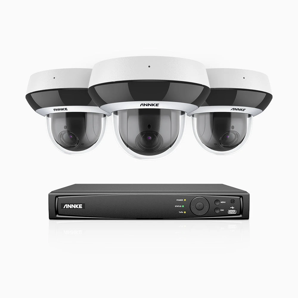 HZ504P - 8 Channel 3 Cameras PTZ PoE Security System, 3K Super HD, 4X Optical Zoom, 3072 × 1728 @ 30FPS, Color Night Vision, Human & Vehicle Detection, Two-Way Audio, IK10 Vandal-Proof