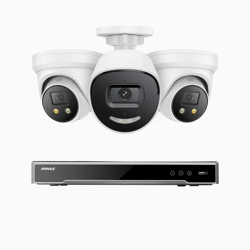 H800X - 4K 8 Channel PoE Security System with 1 Bullet & 2 Turret Cameras, 1/1.8'' BSI Sensor, f/1.6 Aperture (0.003 Lux), Siren & Strobe Alarm, 2CH 4K Decoding Capability, Human & Vehicle Detection,…