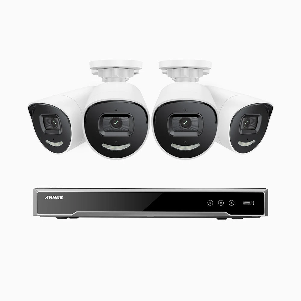 H800X - 4K 8 Channel 4 Cameras PoE Security System, 1/1.8'' BSI Sensor, f/1.6 Aperture (0.003 Lux), Siren & Strobe Alarm, 2CH 4K Decoding Capability, Human & Vehicle Detection, Perimeter Protection,…