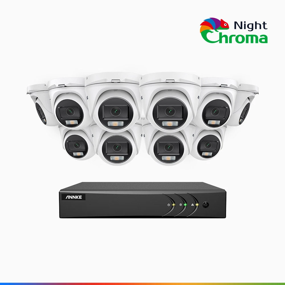 NightChromaTM NAK200 - 1080P 16 Channel 10 Cameras Wired CCTV System, Acme Colour Night Vision, f/1.0 Super Aperture, 0.001 Lux, 121° FoV, Active Alignment