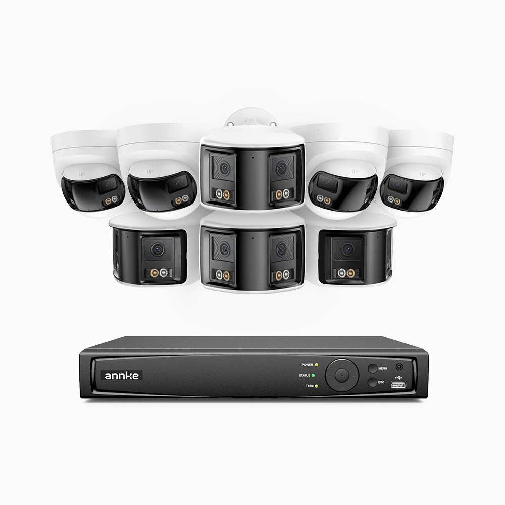 FDH600 - 16 Channel PoE Security System with 4 Bullet & 4 Turret Dual Lens Cameras, 6MP Resolution, 180° Panoramic View, Smart Dual Light Night Vision, Two-Way Audio, Active Siren & Alarm, Human & Ve…