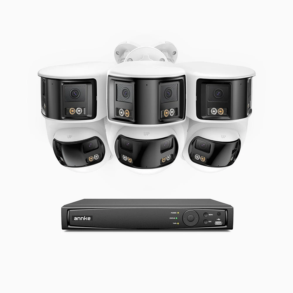 FDH600 - 8 Channel PoE Security System with 3 Bullet & 3 Turret Dual Lens Cameras, 6MP Resolution, 180° Panoramic View, Smart Dual Light Night Vision, Two-Way Audio, Active Siren & Alarm, Human & Veh…