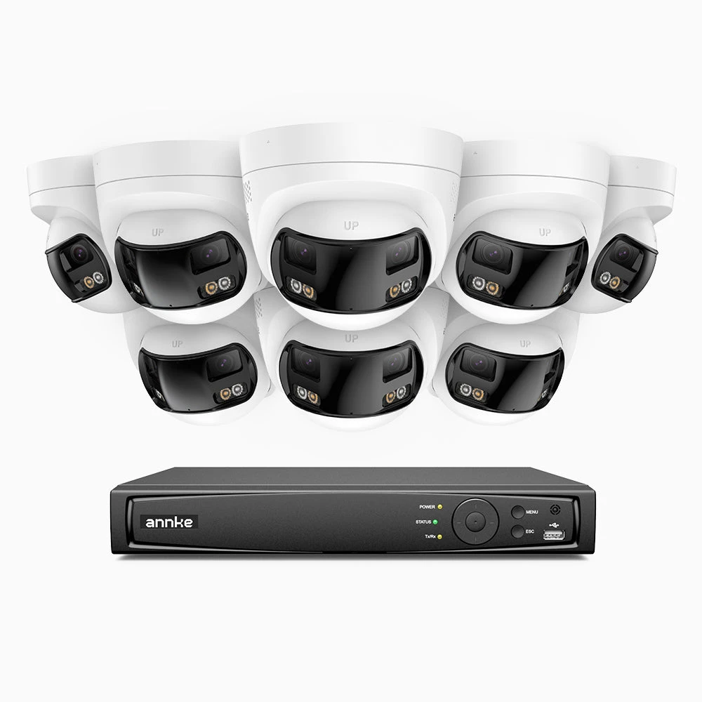 FDH600 - 8 Channel PoE Security System with 8 Dual Lens Cameras, 6MP Resolution, 180° Panoramic View, Smart Dual Light Night Vision, Two-Way Audio, Active Siren & Alarm, Human & Vehicle Detection, IP…