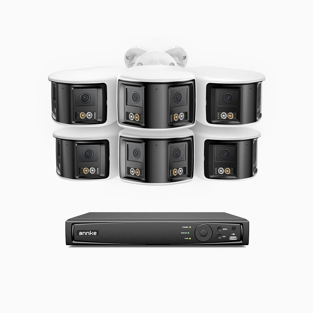 FDH600 - 8 Channel PoE Security System with 6 Dual Lens Cameras, 6MP Resolution, 180° Panoramic View, Smart Dual Light Night Vision, Two-Way Audio, Active Siren & Alarm, Human & Vehicle Detection, IP…