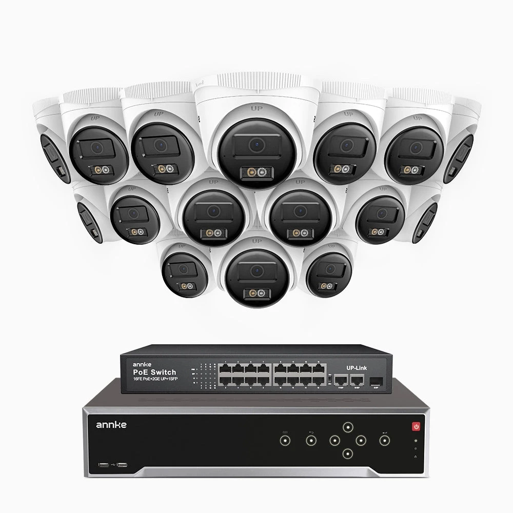 H500 - 3K Super HD 32 Channel 16 Cameras PoE Security System, Color & IR Night Vision, 3072 × 1728 @ 20fps, Smart Human & Vehicle Detection, Built-in Microphone, IP67