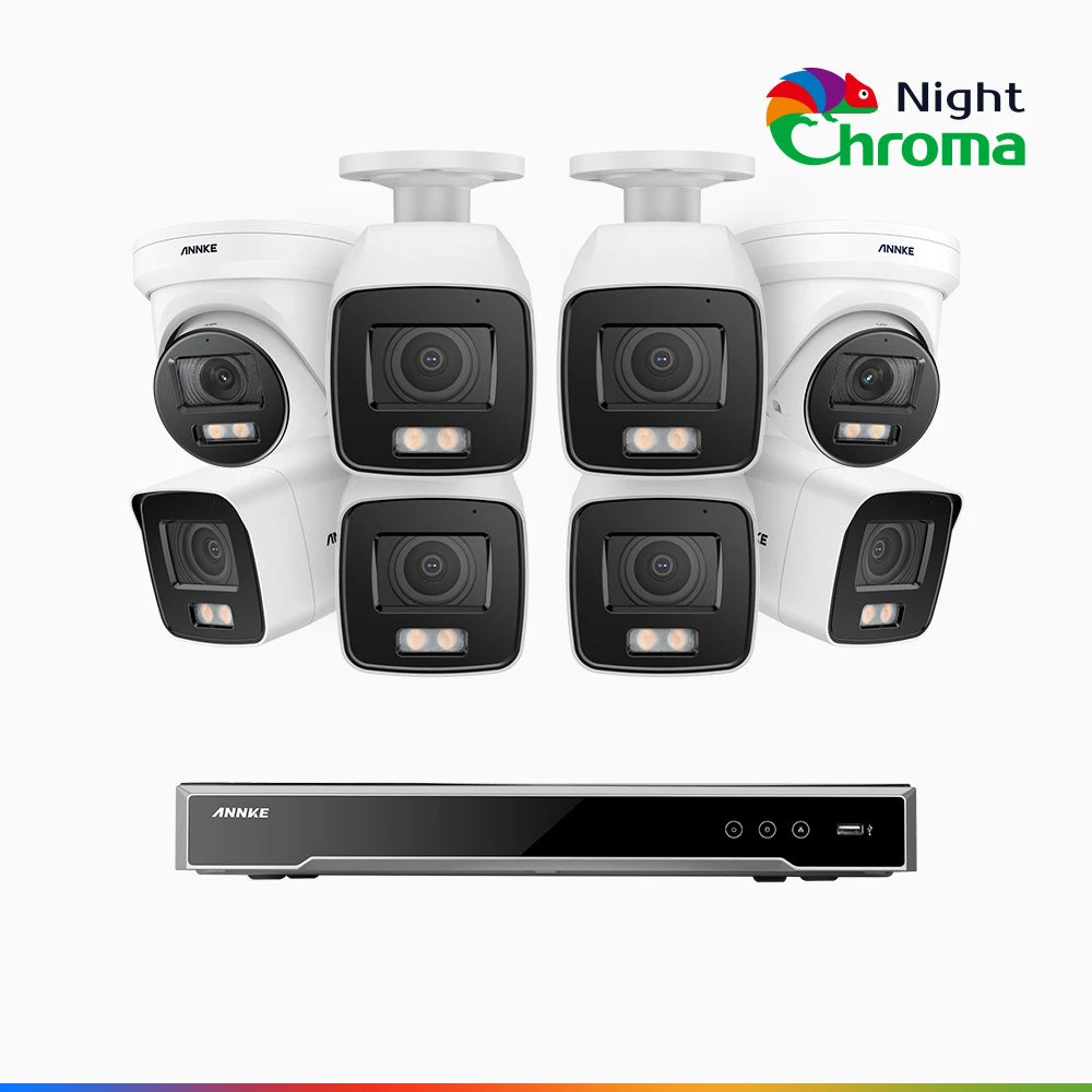 NightChromaTM NCK800 – 4K 8 Channel PoE Security System with 6 Bullet & 2 Turret Cameras, f/1.0 Super Aperture, Colour Night Vision, 2CH 4K Decoding Capability, Human & Vehicle Detection, Intelligent…