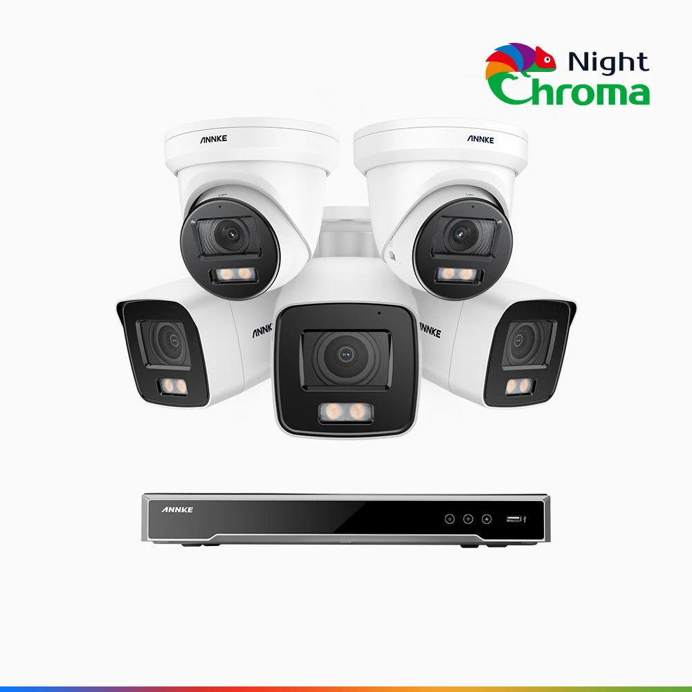 NightChromaTM NCK800 – 4K 8 Channel PoE Security System with 3 Bullet & 2 Turret Cameras, f/1.0 Super Aperture, Colour Night Vision, 2CH 4K Decoding Capability, Human & Vehicle Detection, Intelligent…