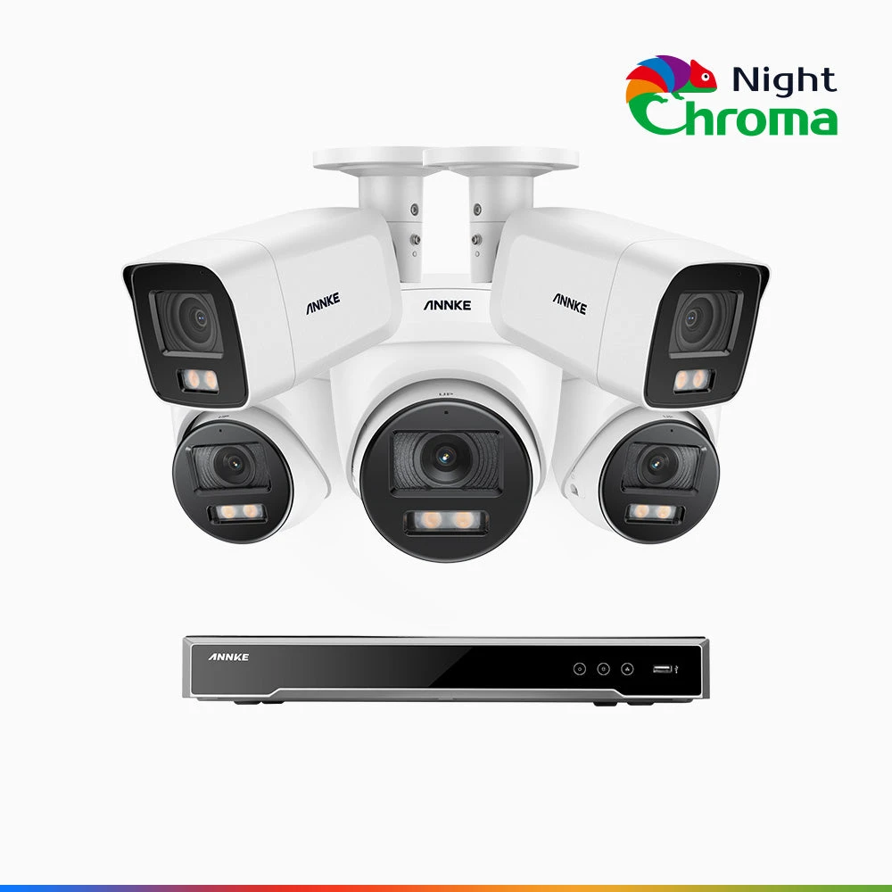 NightChromaTM NCK800 – 4K 8 Channel PoE Security System with 2 Bullet & 3 Turret Cameras, f/1.0 Super Aperture, Colour Night Vision, 2CH 4K Decoding Capability, Human & Vehicle Detection, Intelligent…