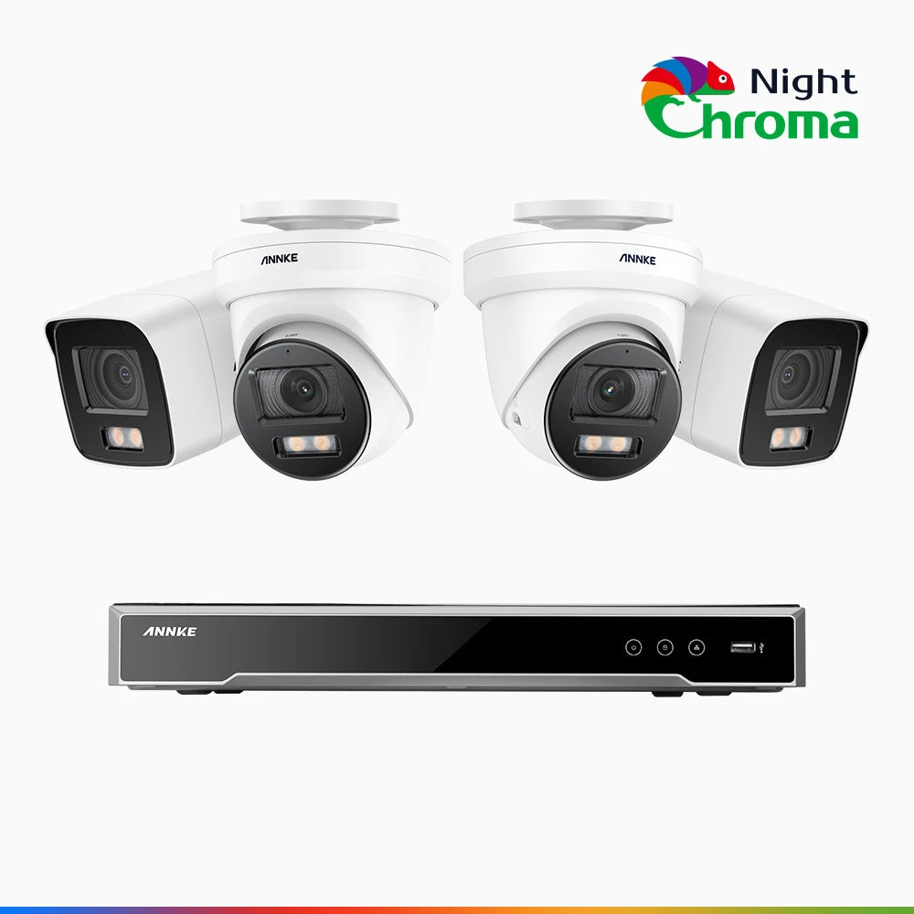 NightChromaTM NCK800 – 4K 8 Channel PoE Security System with 2 Bullet & 2 Turret Cameras, f/1.0 Super Aperture, Colour Night Vision, 2CH 4K Decoding Capability, Human & Vehicle Detection, Intelligent…