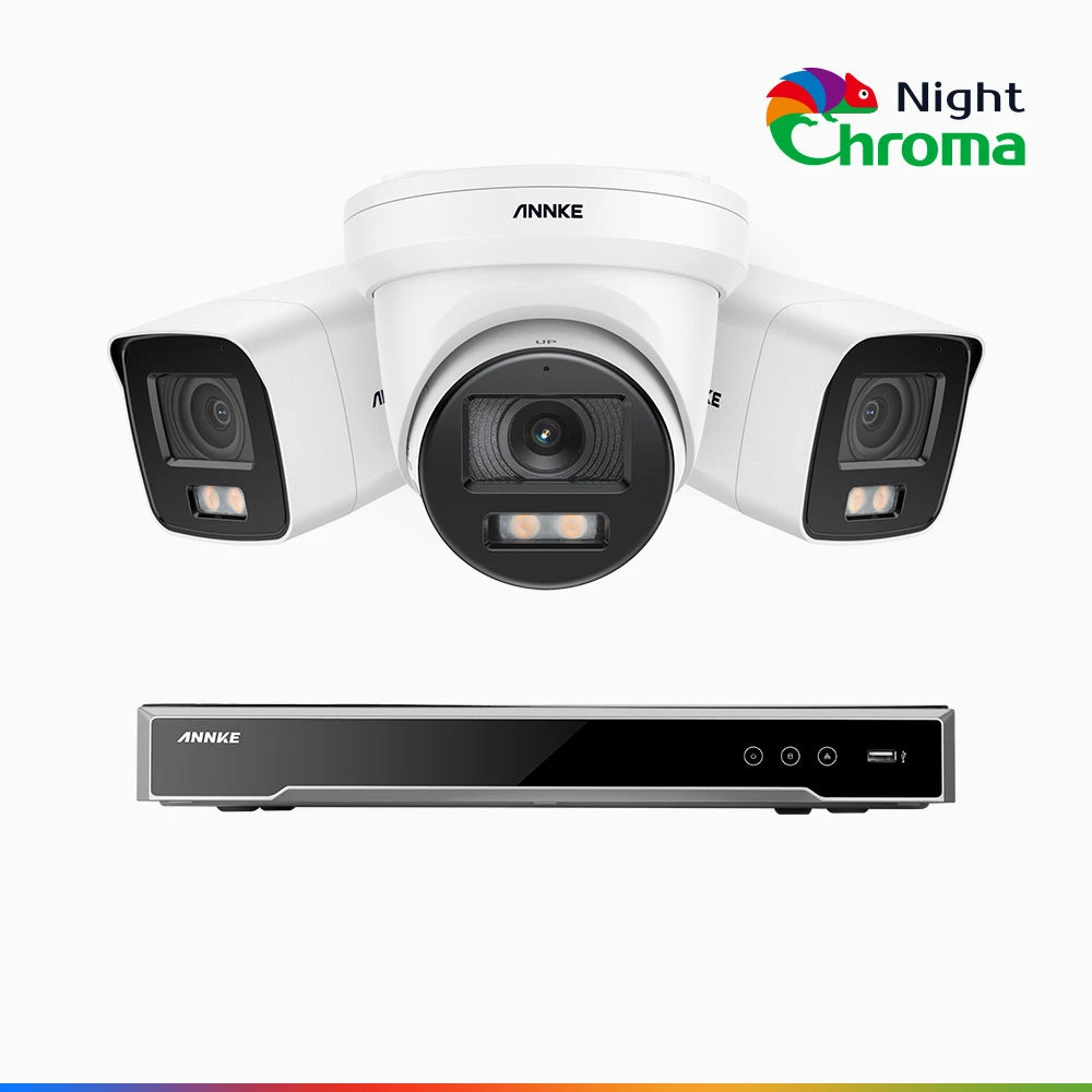 NightChromaTM NCK800 – 4K 8 Channel PoE Security System with 2 Bullet & 1 Turret Cameras, f/1.0 Super Aperture, Colour Night Vision, 2CH 4K Decoding Capability, Human & Vehicle Detection, Intelligent…