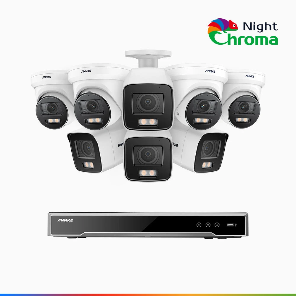 NightChromaTM NCK800 – 4K 8 Channel PoE Security System with 4 Bullet & 4 Turret Cameras, f/1.0 Super Aperture, Colour Night Vision, 2CH 4K Decoding Capability, Human & Vehicle Detection, Intelligent…