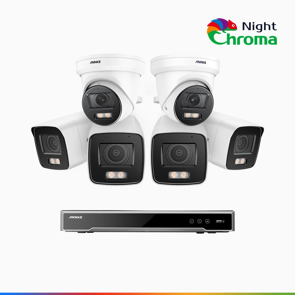NightChromaTM NCK800 – 4K 8 Channel PoE Security System with 4 Bullet & 2 Turret Cameras, f/1.0 Super Aperture, Colour Night Vision, 2CH 4K Decoding Capability, Human & Vehicle Detection, Intelligent…