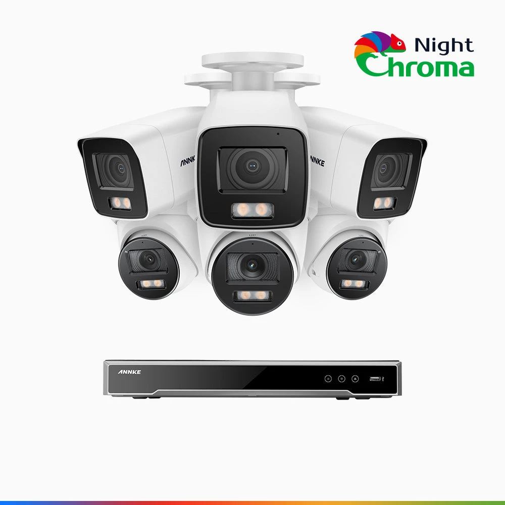 NightChromaTM NCK800 – 4K 8 Channel PoE Security System with 3 Bullet & 3 Turret Cameras, f/1.0 Super Aperture, Colour Night Vision, 2CH 4K Decoding Capability, Human & Vehicle Detection, Intelligent…