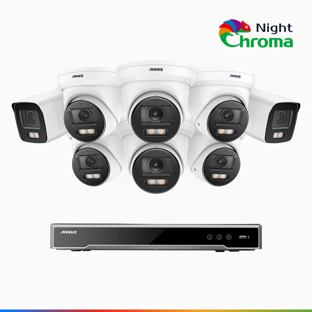 NightChromaTM NCK800 – 4K 8 Channel PoE Security System with 2 Bullet & 6 Turret Cameras, f/1.0 Super Aperture, Colour Night Vision, 2CH 4K Decoding Capability, Human & Vehicle Detection, Intelligent…
