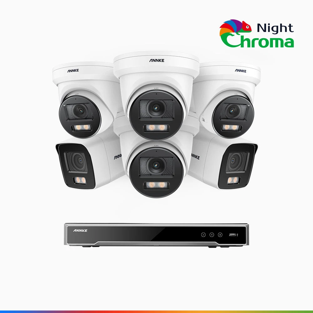 NightChromaTM NCK800 – 4K 8 Channel PoE Security System with 2 Bullet & 4 Turret Cameras, f/1.0 Super Aperture, Colour Night Vision, 2CH 4K Decoding Capability, Human & Vehicle Detection, Intelligent…
