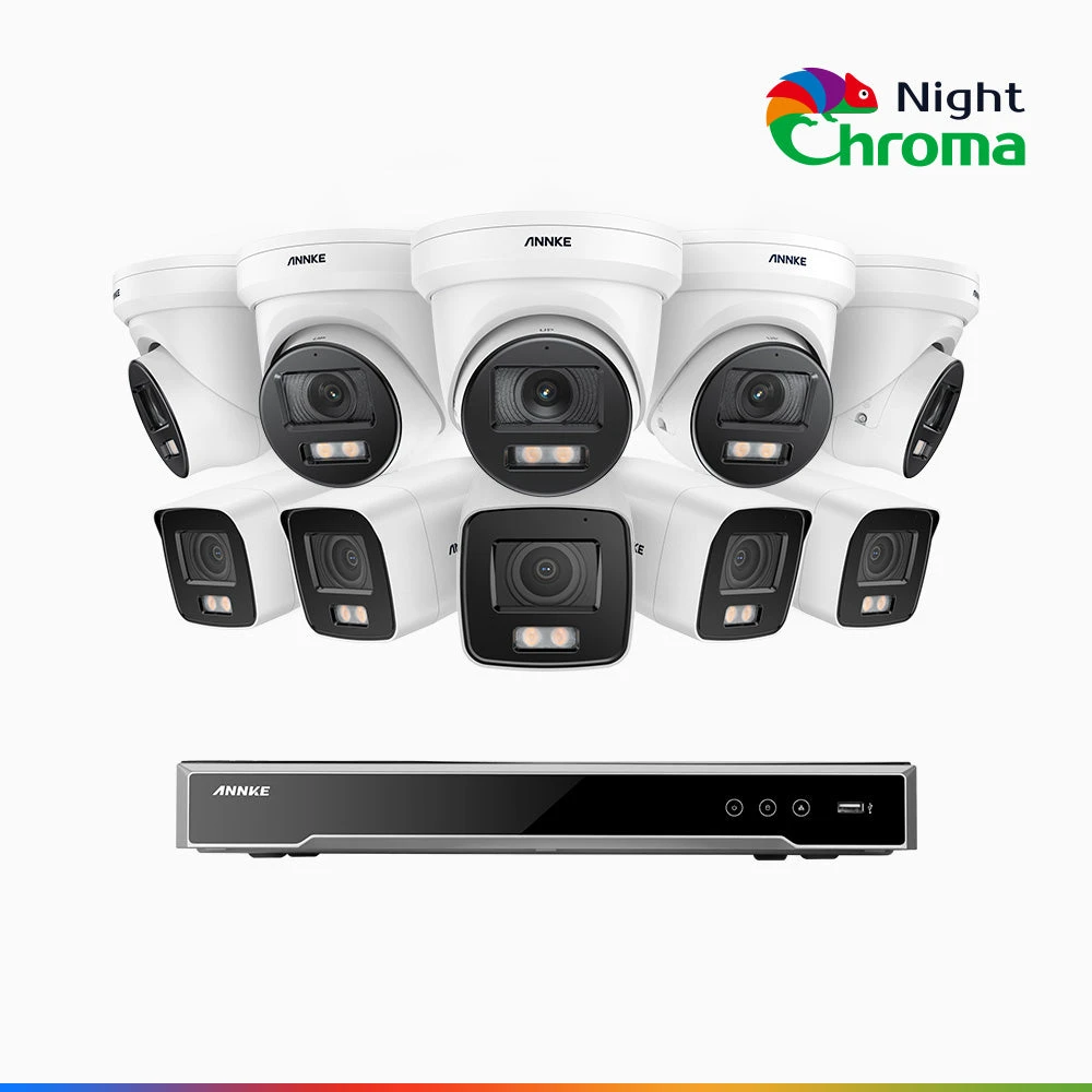 NightChromaTM NCK800 – 4K 16 Channel PoE Security System with 5 Bullet & 5 Turret Cameras, f/1.0 Super Aperture, Colour Night Vision, 2CH 4K Decoding Capability, Human & Vehicle Detection, Intelligen…