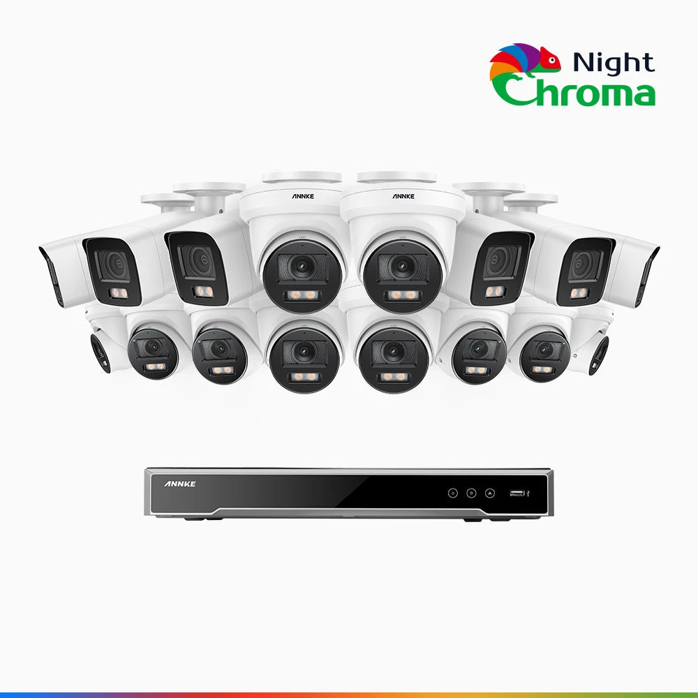 NightChromaTM NCK800 – 4K 16 Channel PoE Security System with 6 Bullet & 10 Turret Cameras, f/1.0 Super Aperture, Colour Night Vision, 2CH 4K Decoding Capability, Human & Vehicle Detection, Intellige…
