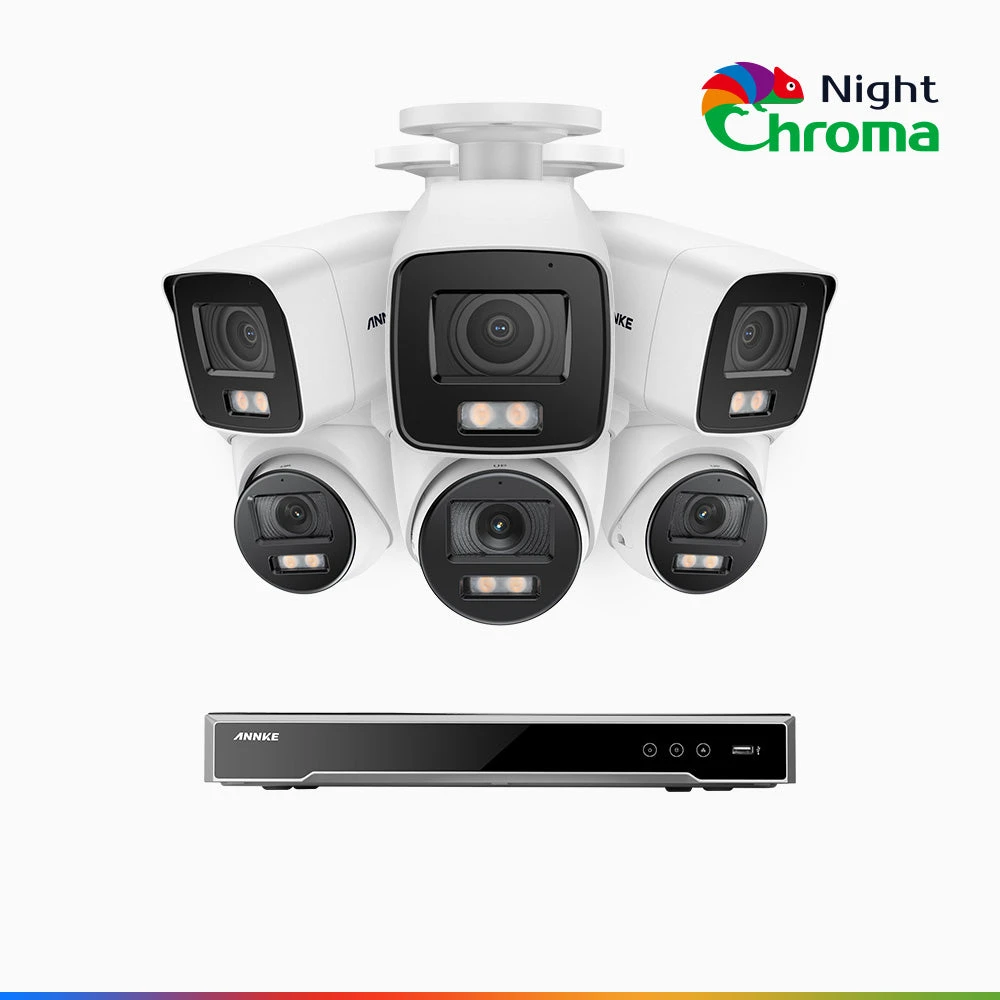 NightChromaTM NCK800 – 4K 16 Channel PoE Security System with 3 Bullet & 3 Turret Cameras, f/1.0 Super Aperture, Colour Night Vision, 2CH 4K Decoding Capability, Human & Vehicle Detection, Intelligen…