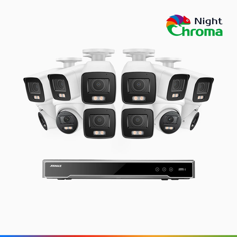 NightChromaTM NCK800 – 4K 16 Channel PoE Security System with 8 Bullet & 4 Turret Cameras, f/1.0 Super Aperture, Colour Night Vision, 2CH 4K Decoding Capability, Human & Vehicle Detection, Intelligen…