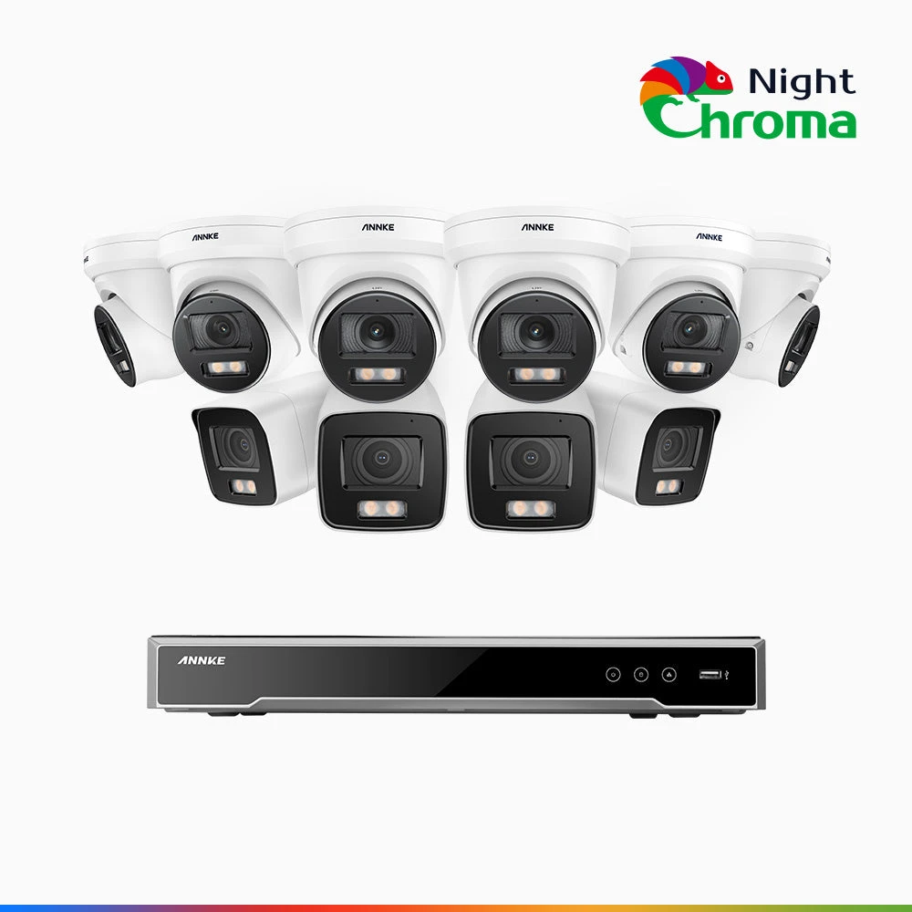 NightChromaTM NCK800 – 4K 16 Channel PoE Security System with 4 Bullet & 6 Turret Cameras, f/1.0 Super Aperture, Colour Night Vision, 2CH 4K Decoding Capability, Human & Vehicle Detection, Intelligen…