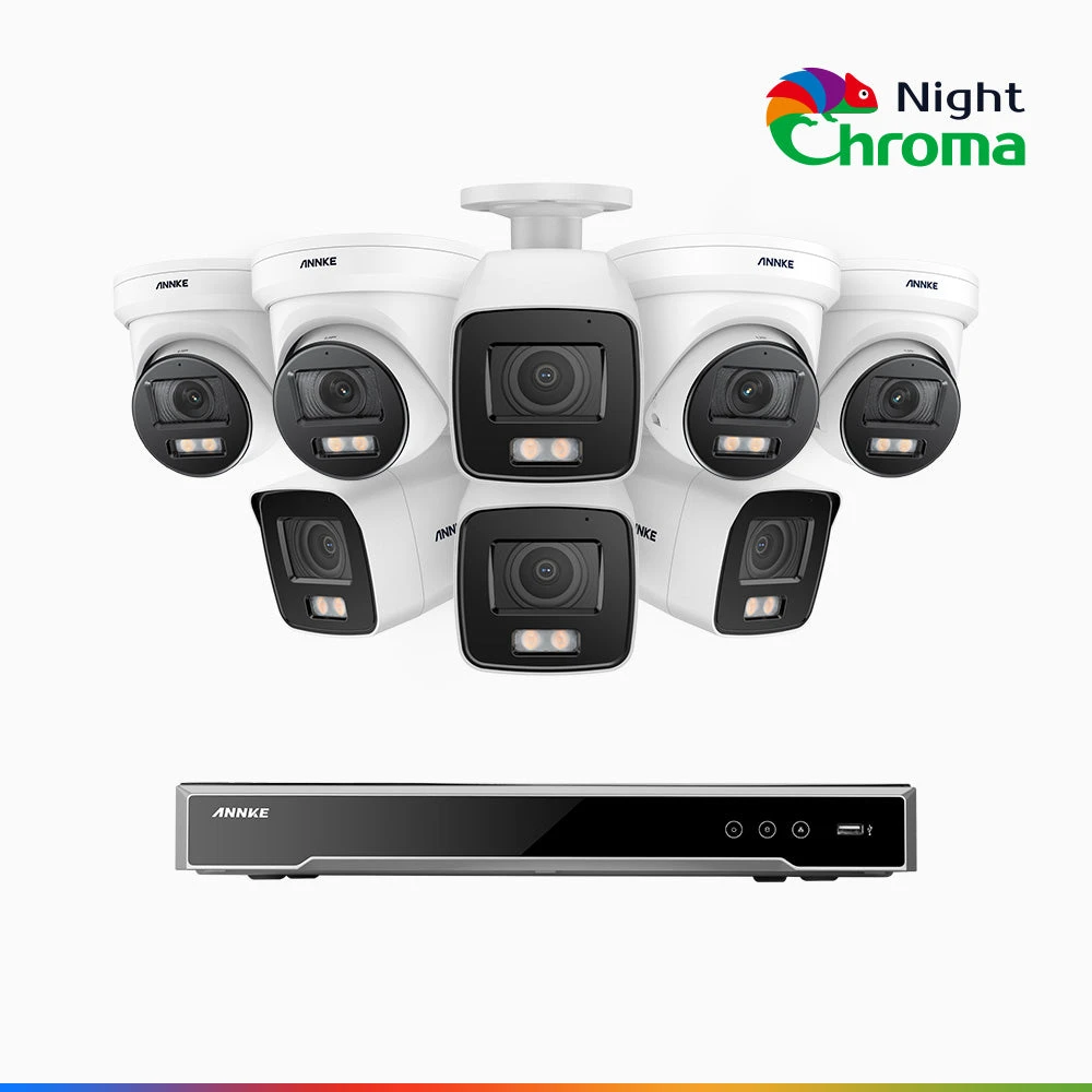 NightChromaTM NCK800 – 4K 16 Channel PoE Security System with 4 Bullet & 4 Turret Cameras, f/1.0 Super Aperture, Colour Night Vision, 2CH 4K Decoding Capability, Human & Vehicle Detection, Intelligen…