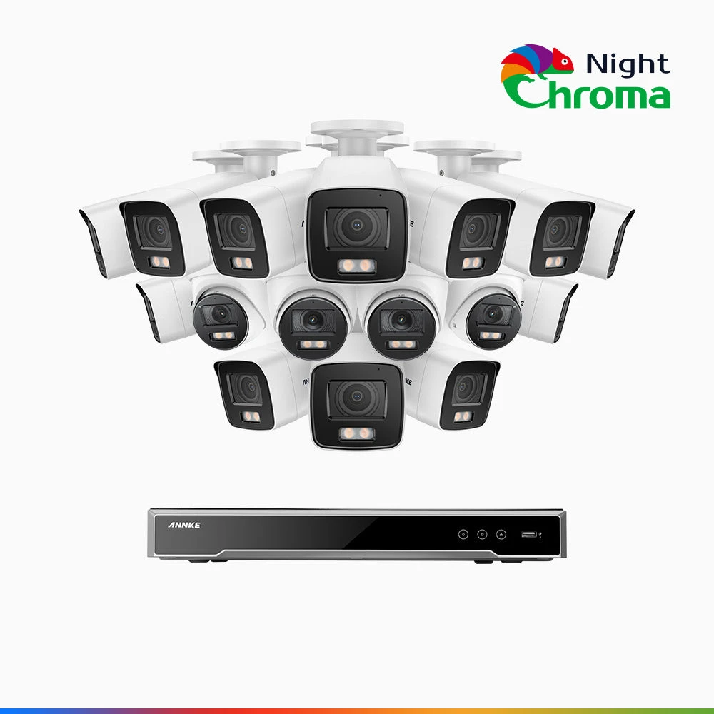 NightChromaTM NCK800 – 4K 16 Channel PoE Security System with 12 Bullet & 4 Turret Cameras, f/1.0 Super Aperture, Colour Night Vision, 2CH 4K Decoding Capability, Human & Vehicle Detection, Intellige…