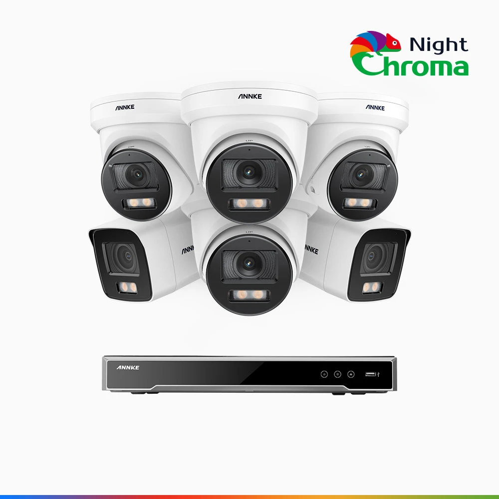 NightChromaTM NCK800 – 4K 16 Channel PoE Security System with 2 Bullet & 4 Turret Cameras, f/1.0 Super Aperture, Colour Night Vision, 2CH 4K Decoding Capability, Human & Vehicle Detection, Intelligen…