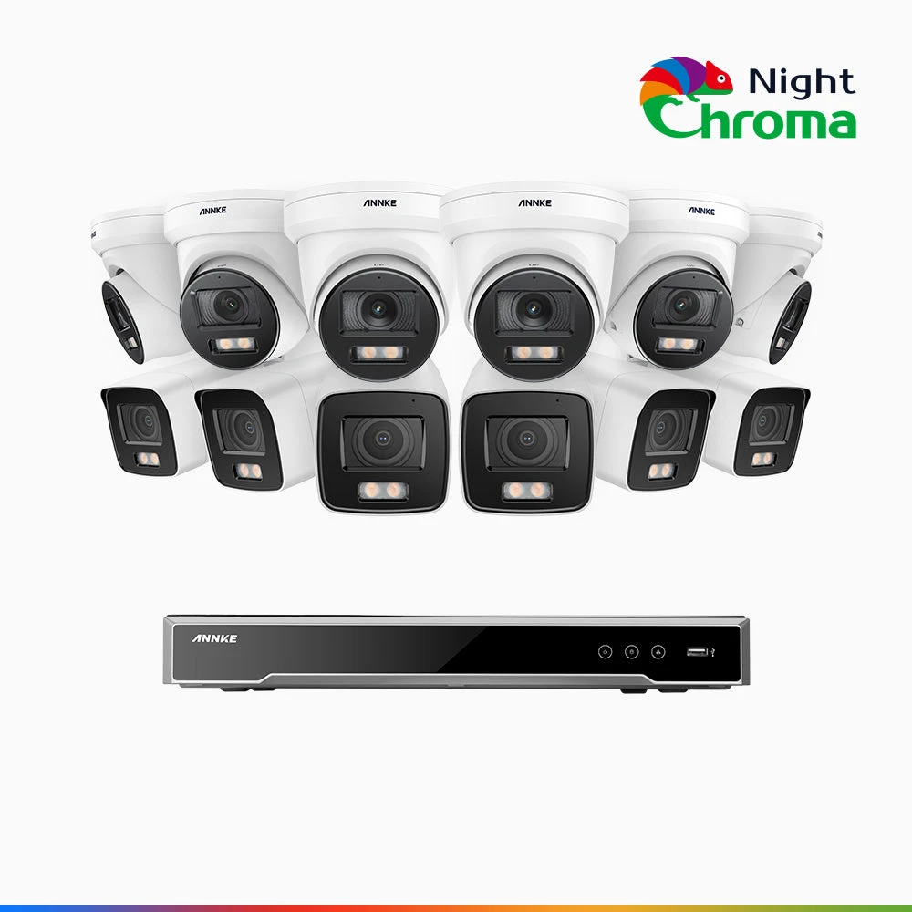 NightChromaTM NCK800 – 4K 16 Channel PoE Security System with 6 Bullet & 6 Turret Cameras, f/1.0 Super Aperture, Colour Night Vision, 2CH 4K Decoding Capability, Human & Vehicle Detection, Intelligen…