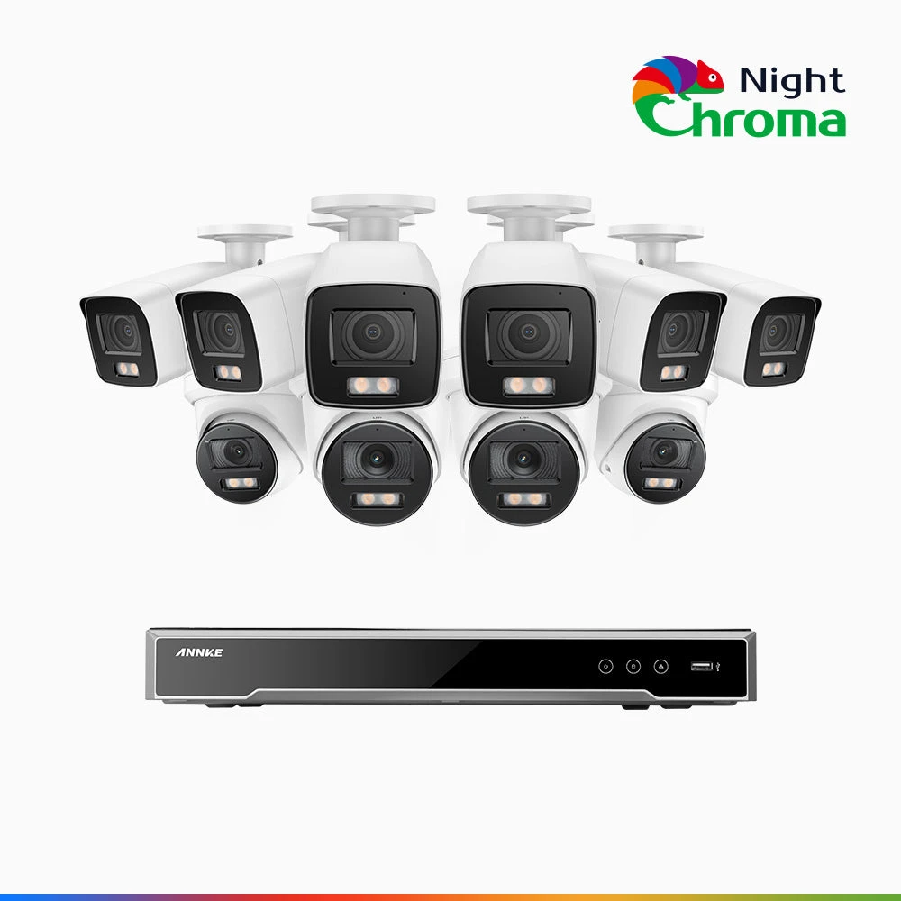 NightChromaTM NCK800 – 4K 16 Channel PoE Security System with 6 Bullet & 4 Turret Cameras, f/1.0 Super Aperture, Colour Night Vision, 2CH 4K Decoding Capability, Human & Vehicle Detection, Intelligen…